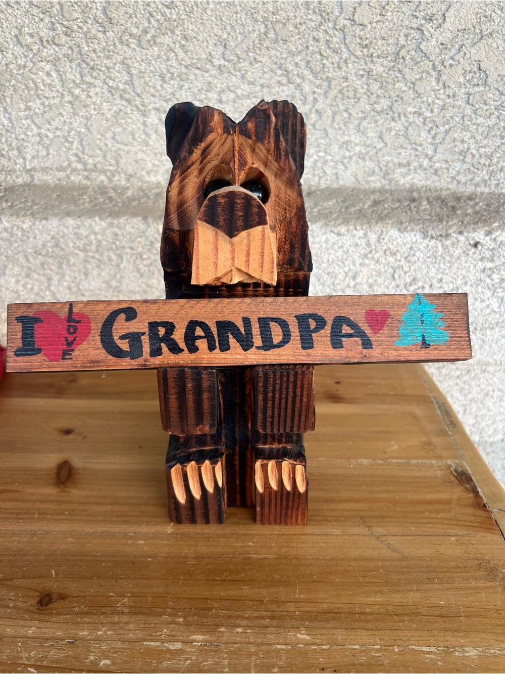 Rustic Brown Wooden 'I Love Grandpa' Bear Figurine
